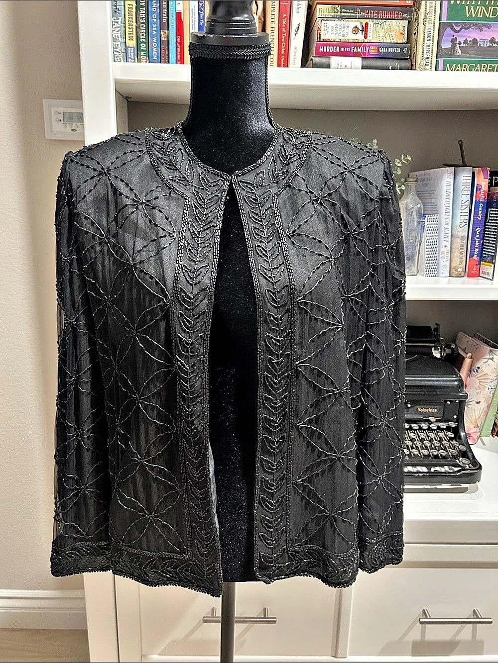 Vintage JMD New York Black Silk Beaded Jacket Size PL